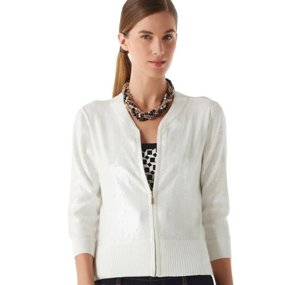 White House Black Market Jackets & Blazers - White House Black Market winter white Sequin bomber jacket